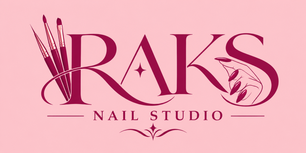 Raks Nail Studio logo with nail art brush and elegant nail design